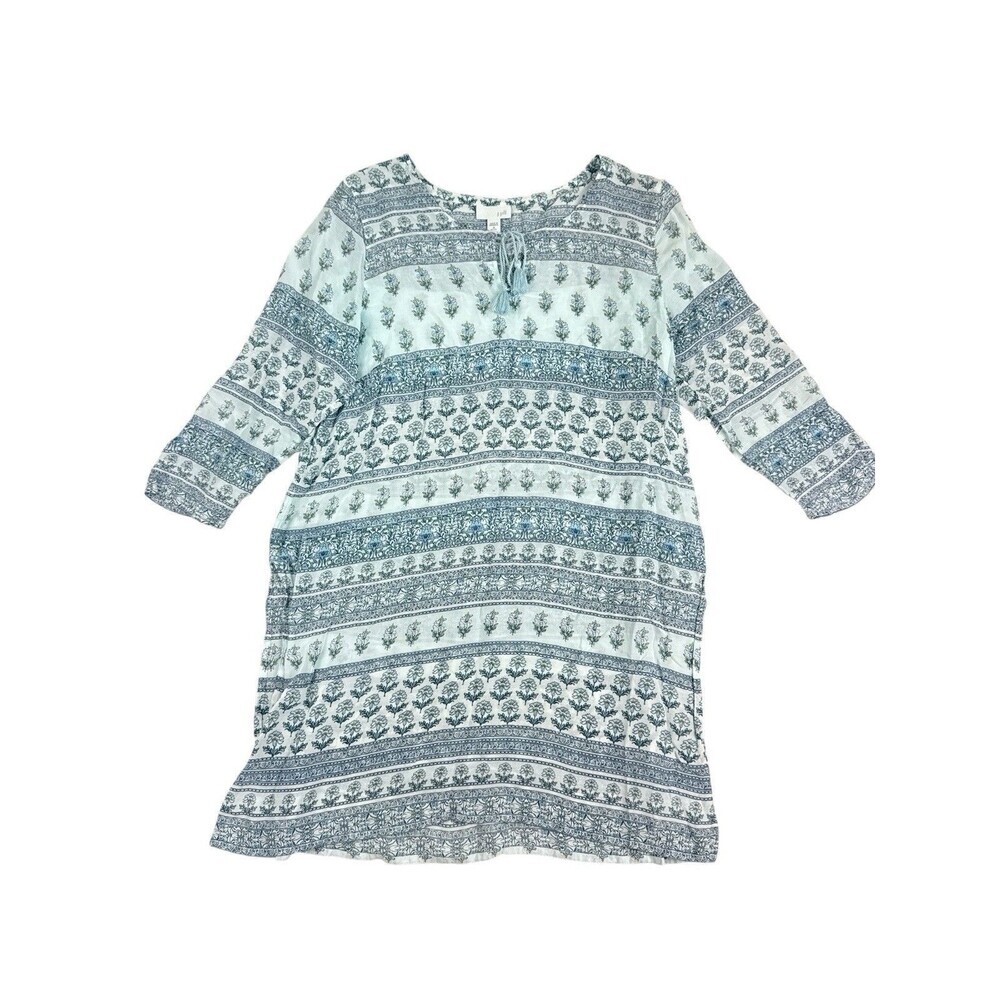 J Jill Blue Floral Print Tunic Dress Tassel Tie Top Size M Petite Cover Up - Picture 2 of 9